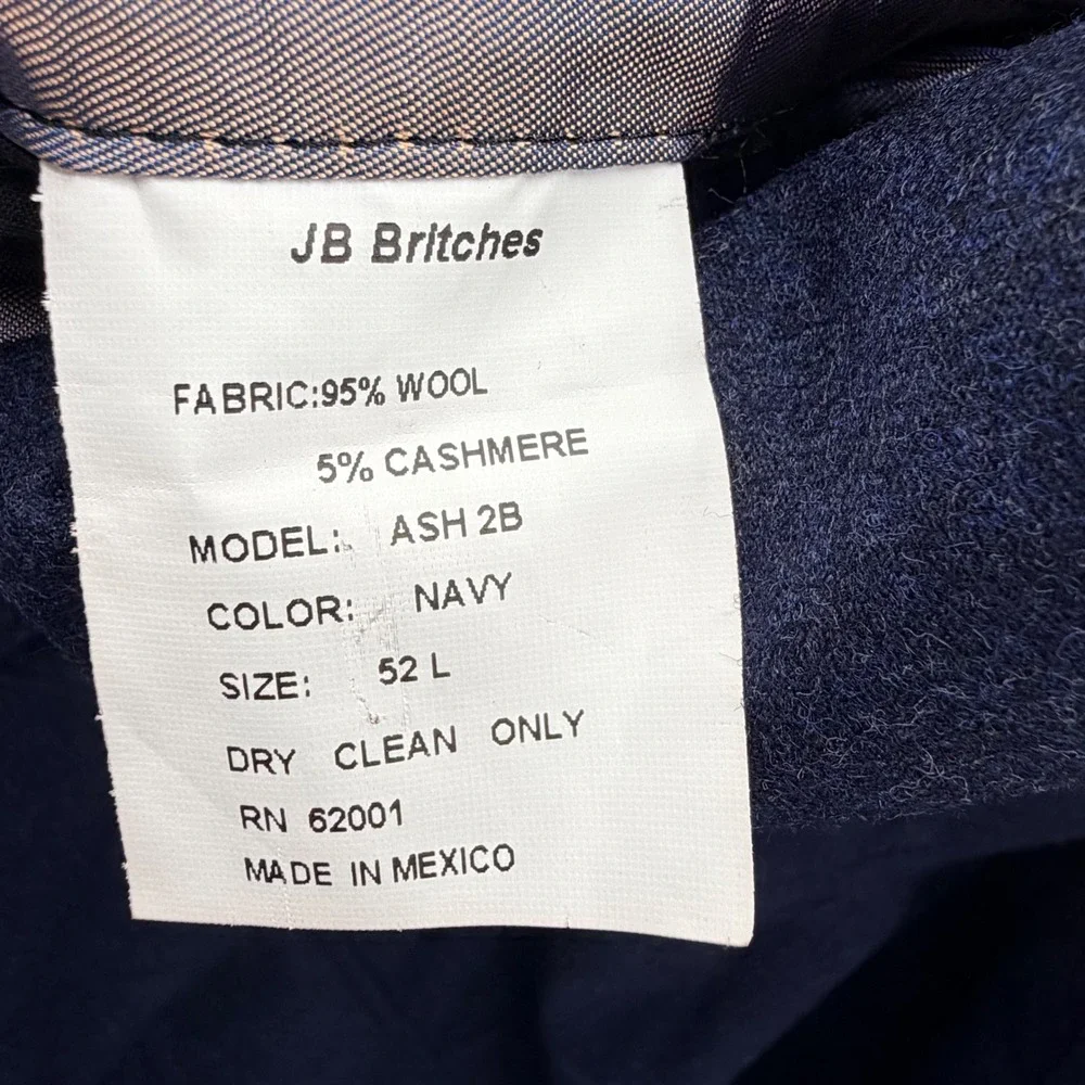 JB Britches Sport Coat Mens 52 L Navy Loro Piana Wool Cashmere Suede Elbow Patch